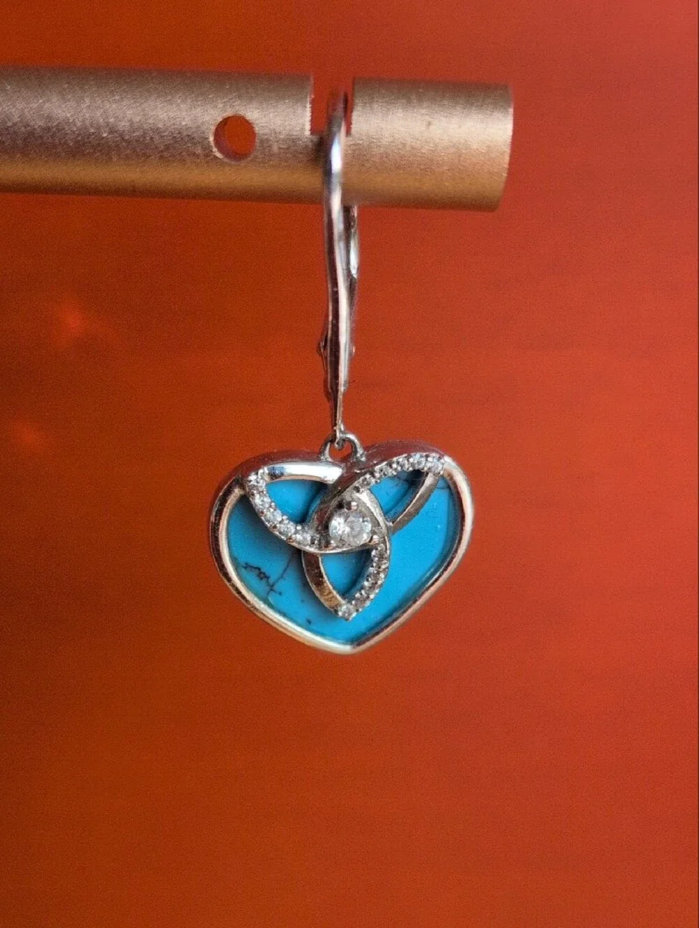 Sterling Silver Turquoise Heart Drop Earrings with  Celtic  Knot Accent